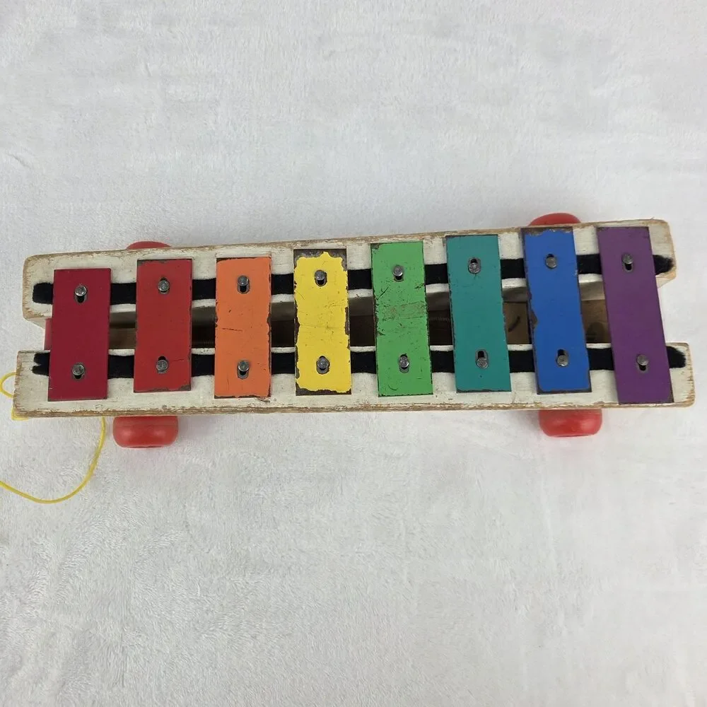 Vintage 1978 Fisher-Price No 870 Musical Xylophone Pull-a-Tune Toy W/ Mallet USA